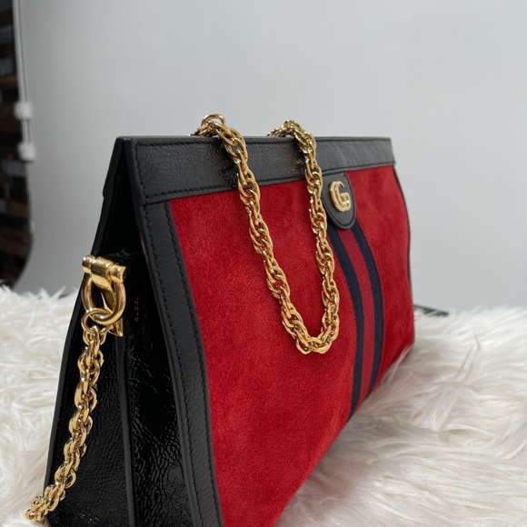 Gucci Ophidia Red Suede Chain Shoulder Bag - Picture 13 of 14